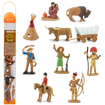 Safari Ltd. Wild West TOOB - 10 Figurines: Native Teepee, Bull, Wagon, Buffalo, Chief, Cowboy, Riding Cowboy, Saddled Horse - Educational Toy Figures