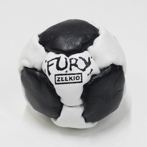 Zeekio The Fury Footbag - Genuine Leather - 14 Panel Hand Stitched - Sand Filled (Black and White)