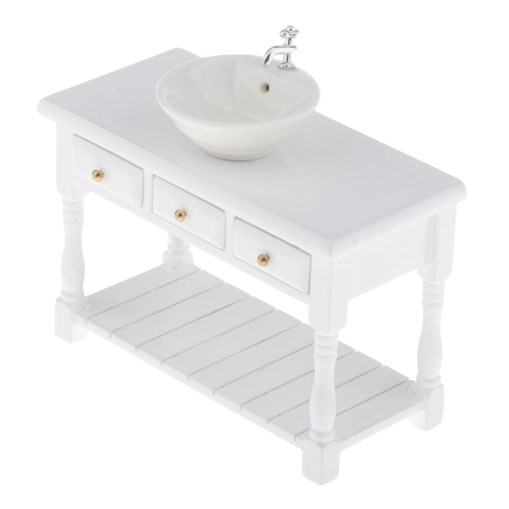 Baosity 1/12 Scale Basin Sink,Mini House Bathroom Furniture Sink,Wash Basin Cabinet for Doll House Furniture Model Bathroom Kitchen Decoration