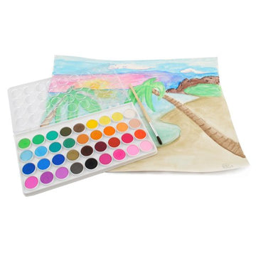 Ooly Lil' Watercolor Washable Paint Pods Set with Brush, 36 colors & 1 Paintbrush, Washable Watercolors in a Portable Case, School and Art Supplies