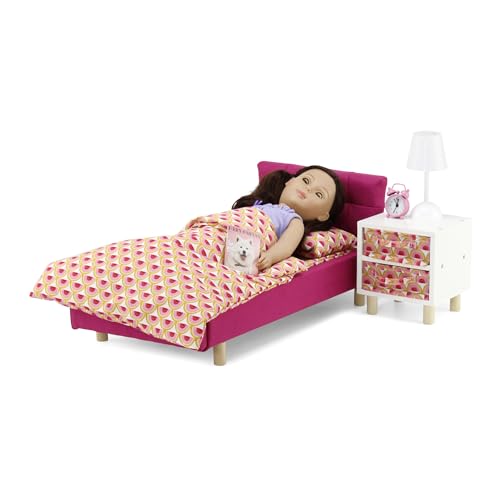 Emily Rose 18" Doll Pink Fabric Bed with Nightstand