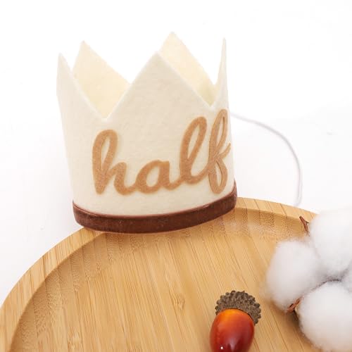 Agkvw Half Birthday Crown - Boho Cake Smash Prop, 6 Months Hat for Boys in Brown
