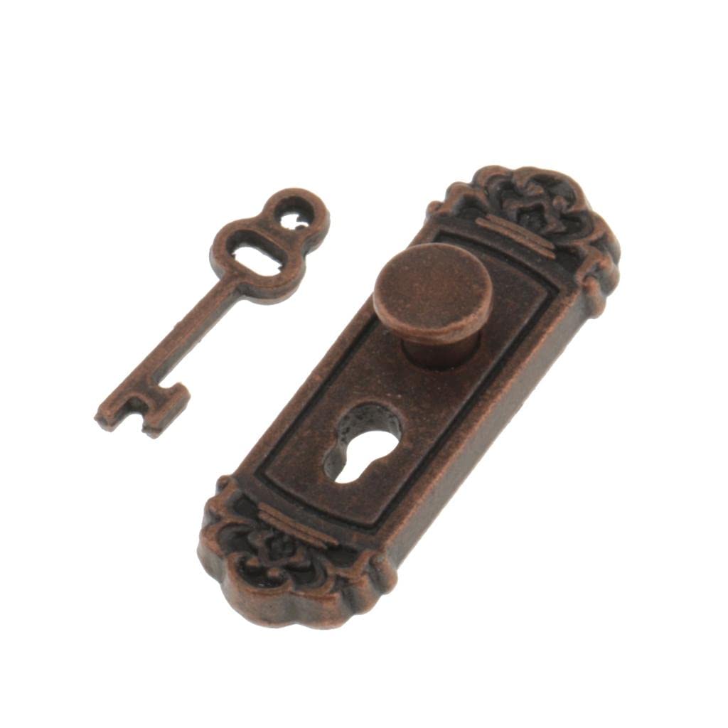 Dovewill 1/12 Scale Dolls House Miniature Handle key Set Door Knob Fittings 2 Pieces