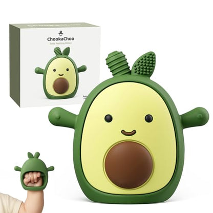 ChooKaChoo Baby Teething Toy Silicone Avocado Teething Mitten for Babies Over 3 Months Anti Dropping Wrist Hand Teethers Baby Chew Toys for Sucking