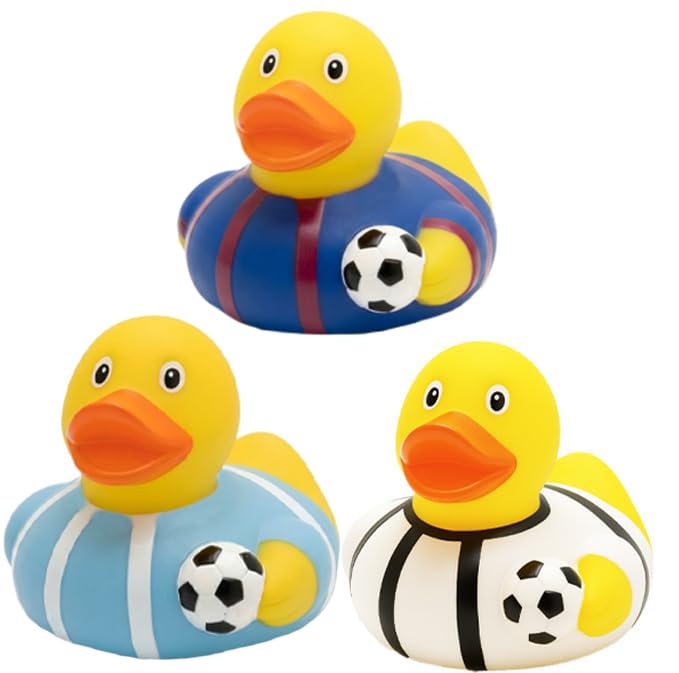 The Dreidel Company Soccer Rubber Duck Toy Sports Duckies for Kids, Bath Birthday Gifts Baby Showers Classroom Summer Beach and Pool Activity, 2"