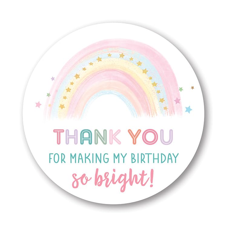 Pastel Rainbow Thank You Favor Stickers - 2"" Round - Set of 40