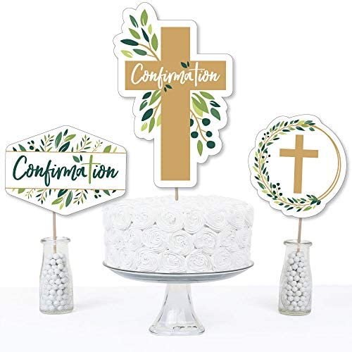 Big Dot of Happiness Confirmation Elegant Cross - Religious Party Centerpiece Sticks, Table Toppers, Festive & Meaningful Decor - 15 Ct