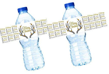 15ct Merry Christmas Deer Antlers Water Bottle Party Decoration Stickers / Labels