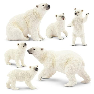 Toymany 6PCS Polar Bear Figurines Toy with Polar Bear Cub, 2-4" Realistic Plastic Arctic Animals Figures Family Set for Christmas Educational Toys