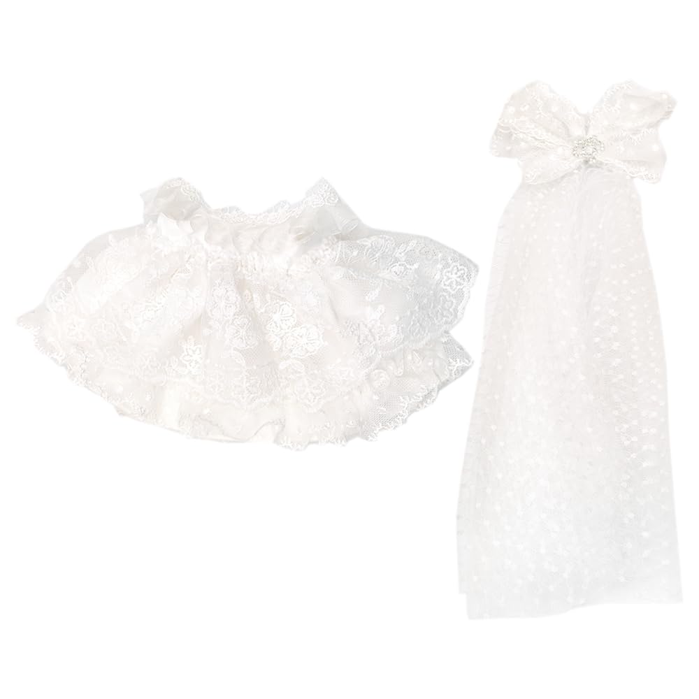 niannyyhouse 20cm Plush Doll Clothes White Lace Wedding Dress Headdress Loose 8in Doll Accessories