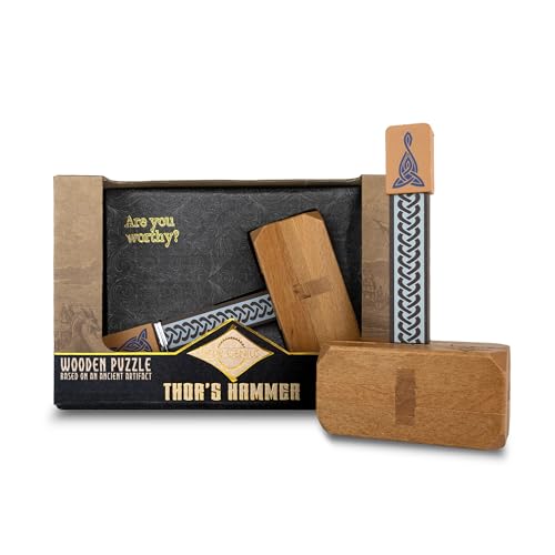 Project Genius Inc. Thor's Hammer - Wooden Puzzle, Medium Difficulty, Disassemble and Reassemble This Norse-Themed brainteaser Based on Thor's famed