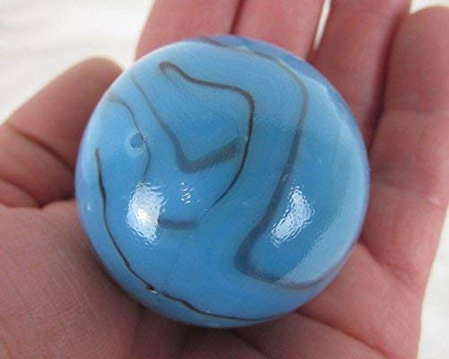 Big Game Toys Large 2" (50mm) Dinosaur Egg Toe Breaker Blue on Blue Swirl Glass Marble w/Stand