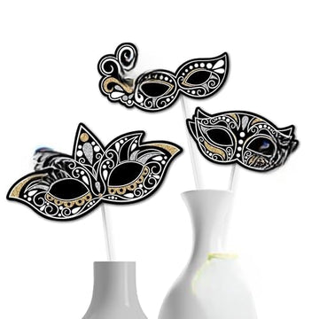 Big Dot of Happiness Masquerade - Venetian Mask Party Centerpiece Sticks - Table Toppers - Set of 15