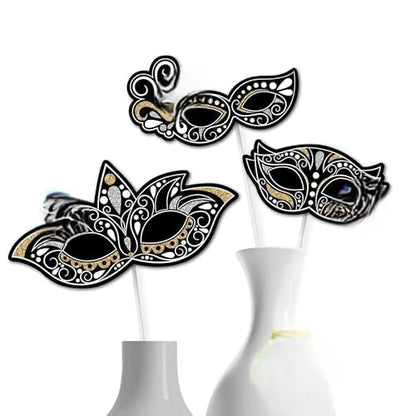 Big Dot of Happiness Masquerade - Venetian Mask Party Centerpiece Sticks - Table Toppers - Set of 15