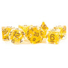 Citrine Pearl Resin Dice with Copper Colored Numbers 16mm (5/8in) 7 Dice Set