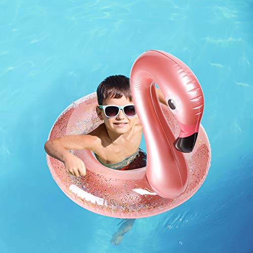 GROBRO7 2Pack Summer Inflatable Flamingo Pool Float Drink Holder Set Elegant Vinyl Swimming Floaty Pool Toy with Glitters Outdoor Water Lounge