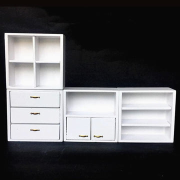 EatingBiting 1:12 Dollhouse White Miniature Furniture Accessories Wooden Cabinet Cupboard Closet Various Styles of Furniture 4 Part Set Arbitrary