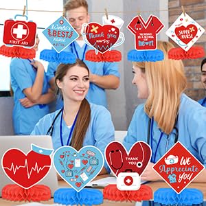 9PCS Nurse Week Table Decorations Nurse Week Decorations Nurse Honeycomb Centerpieces Nurse Party Decorations Happy Nurses Week Decorations Nurse
