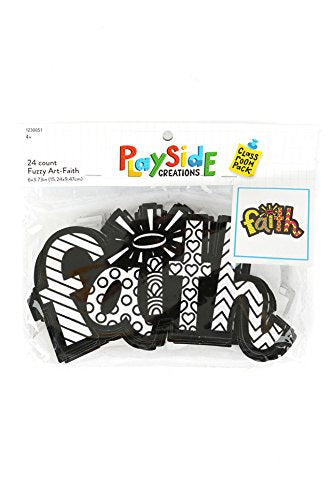 Playside Creations VBS and Camp Crafts, Fuzzy Art-Faith, 6 x 3. 75 Inches, Black and White, 24 Count