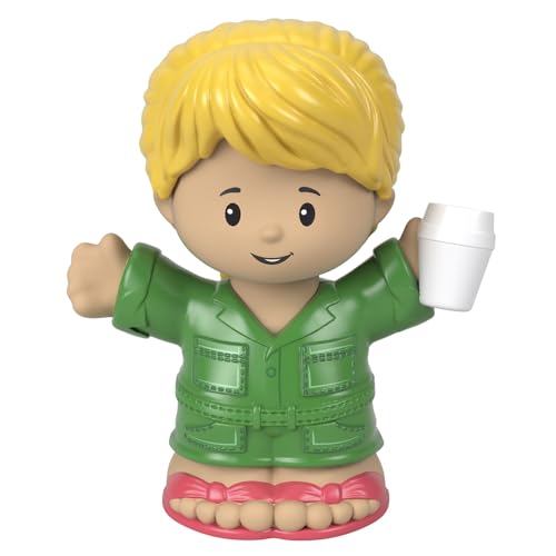Fisher-Price Little-People Figure - HCG95 ~ Coffee Shop Customer with Long Blonde Ponytail, Dressed in Green and Holding Coffee Cup ~ Works Great with