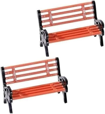 Miniature Park Bench Set 2-Pack - 1:12 Scale Brown Garden Seats with Realistic Detailing, Tiny Park Benches for Dollhouse and Fairy Garden