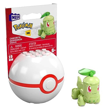 MEGA Pokemon Chikorita Building Set with 19 Compatible Bricks and Pieces and Poke Ball, Toy Gift Set for Ages 6 and up