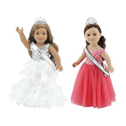Emily Rose 18 Inch Doll Clothes 6-PC Pageant Dress & 18" Doll Accessories Bundle with Sashes & Crowns | Toy Gift Set for 5+ Little Girls Set | USA