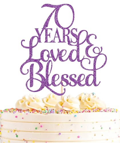 AHAORAY 70 Years Loved Cake Topper - Deep Purple Glitter 70th Birthday Cake Decorating Supplies, Perfect for 70th Anniversary or Birthday Photo Booth