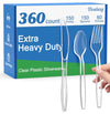 Dealusy 360 Count Extra Heavy Duty Clear Plastic Silverware, 150 Forks, 150 Spoons, 60 Knives, BPA-Free, Heat Resistant, Disposable Plastic Utensils