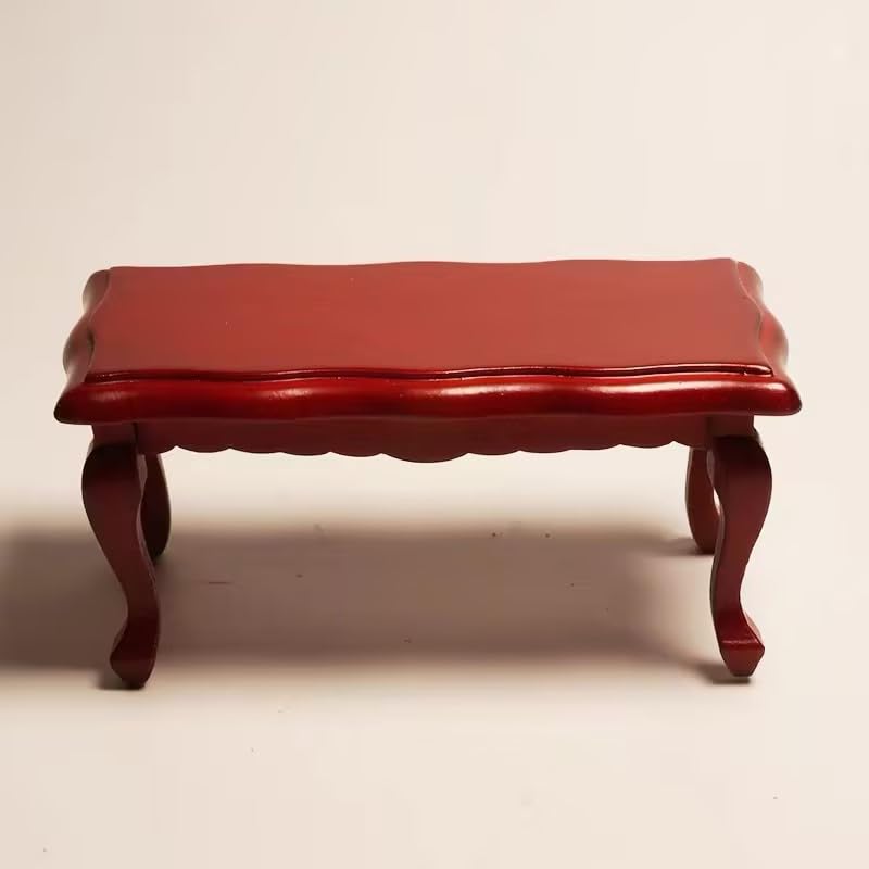 WLngtv 1:12 Scale Red Wooden Classic Coffee Table, Dollhouse Furniture, 9.1x4.4x14.2 cm