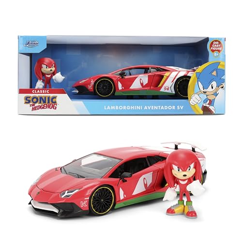 Jada Sonic Knuckles with Lamborghini Aventador SV - Hollywood Rides Die-Cast Vehicle & Knuckles Figure Toys - Opening Doors & Hood - Ages 8+