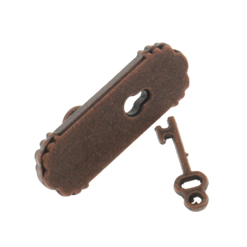 Dovewill 1/12 Scale Dolls House Miniature Handle key Set Door Knob Fittings 2 Pieces