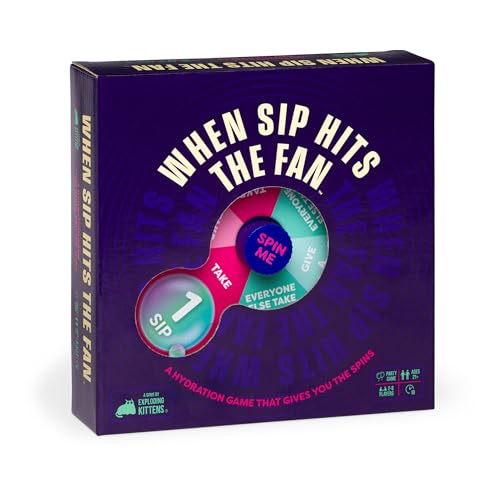 Exploding Kittens When Sip Hits the Fan 2-8 Players - Ages 21+ - 10 Minutes to Play - Drinking Game with Spinner - Party Game, Adult Game Night