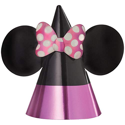 Minnie Mouse Forever Pink & Black Cone Hats - 7.25" x 6.5" (8 Pcs) - Vibrant Foil & Paper Party Accessories for Kids Themed-Parties & Events