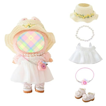 Clothes for Lububu Dolls(No Doll) Accessories, Outfit Set 5 Pieces Gauze Dress for 17cm Doll, Romantic Hat Skirt Shoes Doll Clothing Set Replacement
