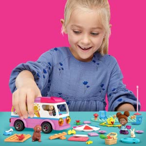 MEGA Construx Barbie Kids Building Toy Set, Adventure DreamCamper with 123 Pieces, 2 Micro-Dolls, Furniture and Accessories, Pink, Ages 5+ Years