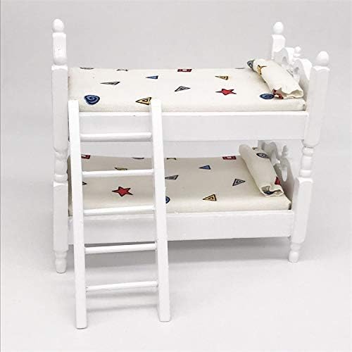 SXFSE Loft Bed, 1:12 Wooden Dollhouse Miniature Furniture Decor Bunk Bed with Ladder, Bedroom Set Play Toy