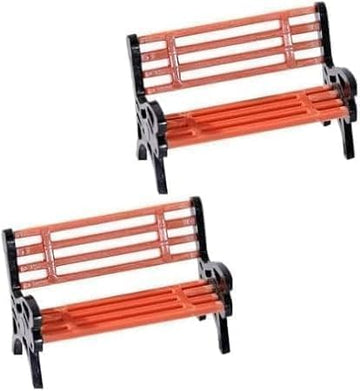 Miniature Park Bench Set 2-Pack - 1:12 Scale Brown Garden Seats with Realistic Detailing, Tiny Park Benches for Dollhouse and Fairy Garden