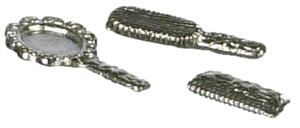 Dolls House Dressing Table Set Mirror Brush Comb Silver