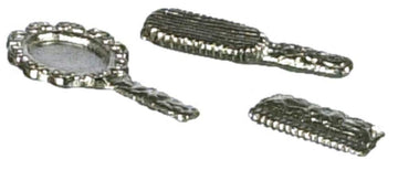 Dolls House Dressing Table Set Mirror Brush Comb Silver