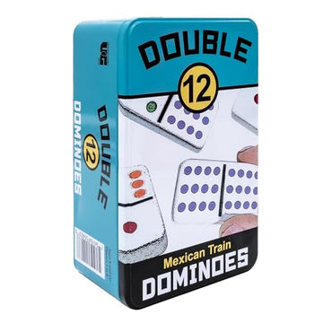Front Porch Classics, Mexican Train, Double 12, Colored Dot Dominoes Set On-The-Go Travel Storage Tin, 2 to 8 Players, for All Ages