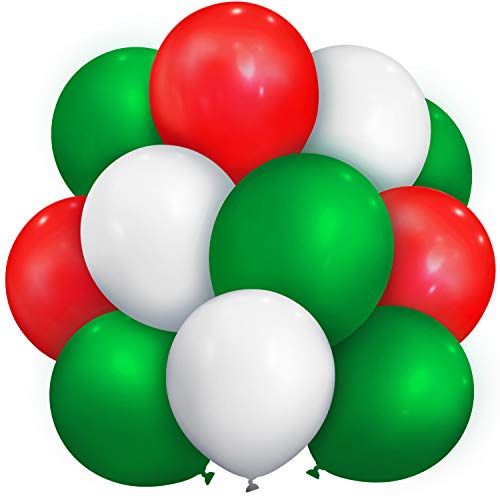TecUnite 100 Pcs Red Green White Latex Balloons 13 Inch Colorful Round Balloons for 250th Anniversary Graduation Wedding Birthday 4th of July