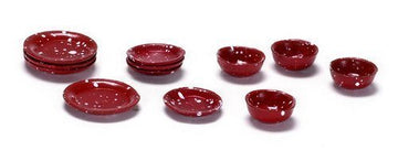 Dollhouse Miniature 1:12 Scale 12 Pc RED Spatter Dishes SET #Ma1166r