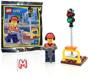 LEGO City Minifigure - Construction Worker/Builder with (Traffic Light and Jackhammer) Foil Pack