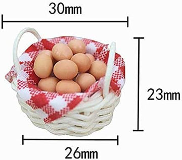 EatingBiting 1:12 Scale 1/12 mini Furniture minihouse Miniature Egg Basket with Red Plaid Cloth and 12 Resin Eggs DIY Scene Home Furniture Craft