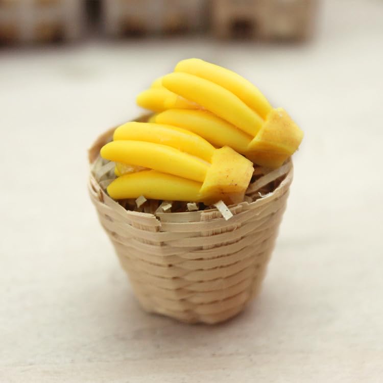 Green Dollhouse Decoration Accessories, 1:12 Dollhouse Miniature Scene Model Fresh Fruit Basket (25 x 30 mm)