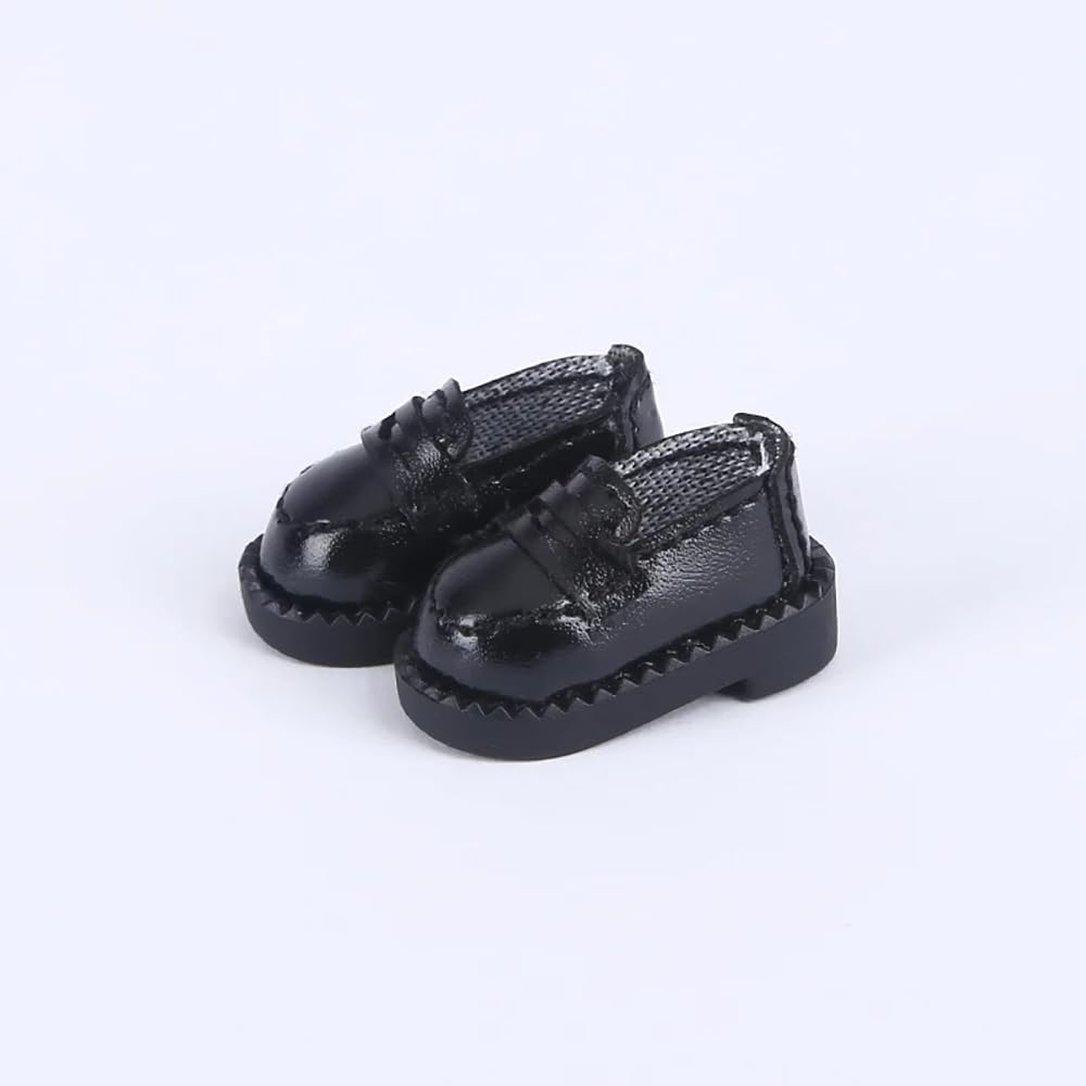 XiDonDon Doll Shoes Leather Shoes for Ob11, body9,GSC,1/12 BJD Doll Accessories Toy Shoes (Black)