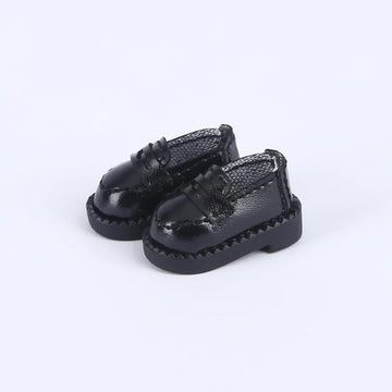 XiDonDon Doll Shoes Leather Shoes for Ob11, body9,GSC,1/12 BJD Doll Accessories Toy Shoes (Black)