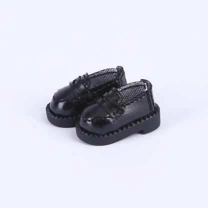 XiDonDon Doll Shoes Leather Shoes for Ob11, body9,GSC,1/12 BJD Doll Accessories Toy Shoes (Black)