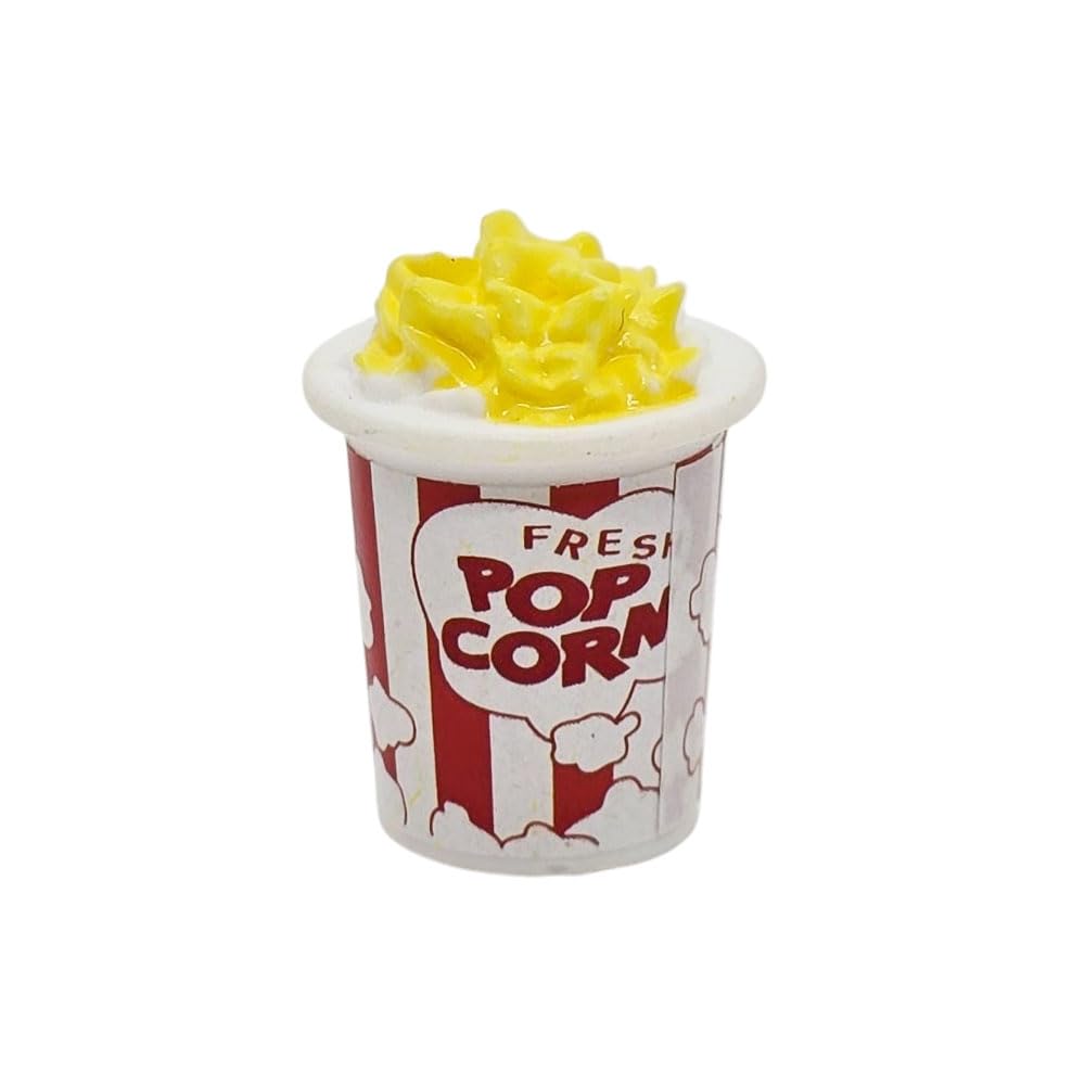 ChangThai Design Tiny Popcorn Bucket - Realistic Mini Handmade Polymer Clay Food Model Replica Red Bucket Miniature Art Decorative Collectible
